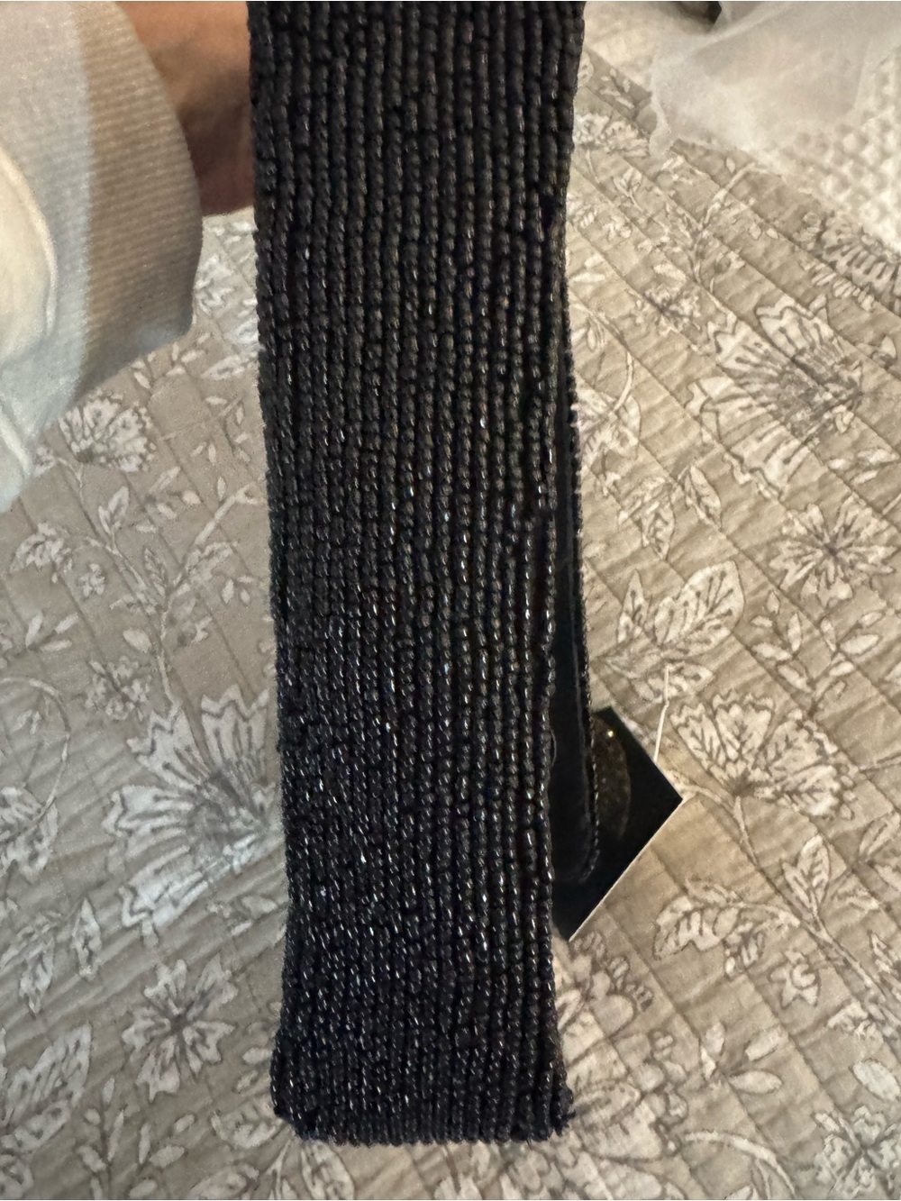 Beaded Black Evening Shoulder Bag with Silver Bow Accents - Picture 6 of 10